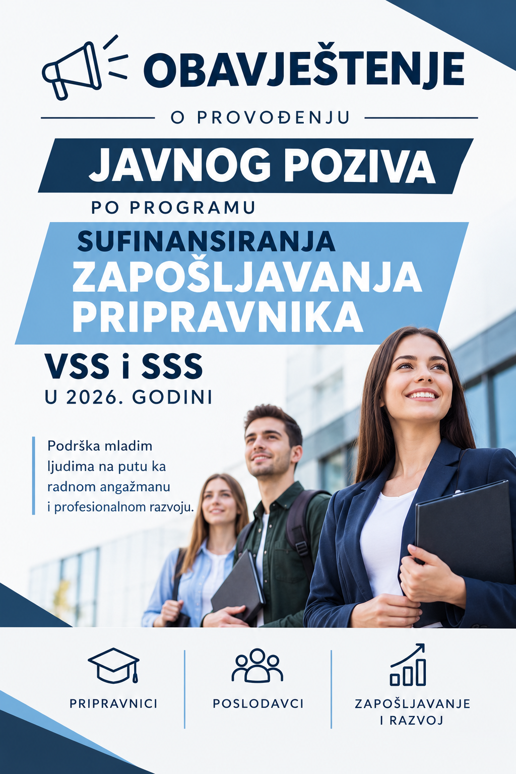 Obavještenje o nastavku provođenja Javnog poziva po Programu sufinansiranja zapošljavanja pripravnika VSS i SSS u 2026. godini do utroška sredstava