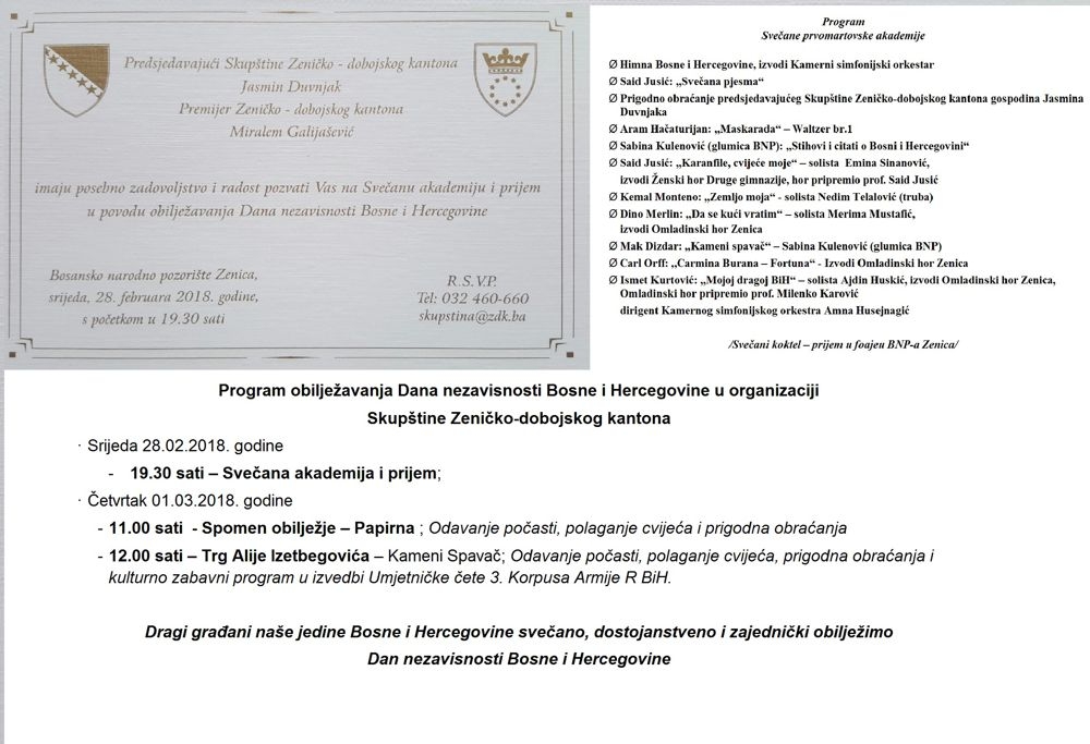 PROGRAM OBILJEŽAVANJA 1. MARTA-DANA NEZAVISNOSTI BOSNE I HERCEGOVINE